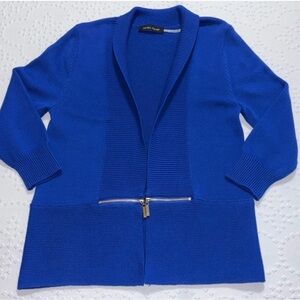 Ivanka Trump Women Size MED Royal Blue Open Front Cardigan 3/4 Sleeve Zip Accent